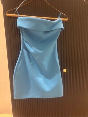 Babaton Sky Blue Strapless Mini Dress